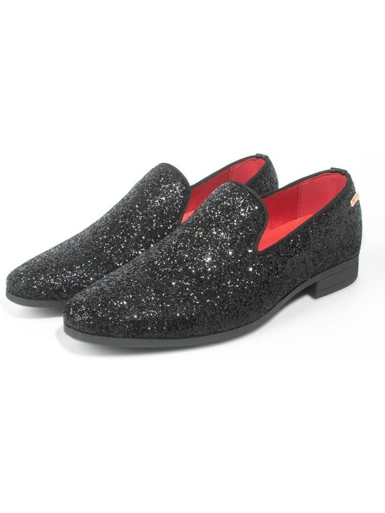 UUBARIS Men\'s Glitter Black Elegant Tuxedo Loafers Slip on Dress Formal Shoes